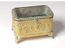 Jewel box box gilded brass beveled glass engraved Napoleon III nineteenth