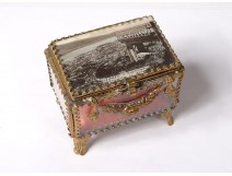 Jewel box box gilded brass beveled glass engraved Napoleon III nineteenth