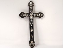 Cross crucifix wood mother-of-pearl marquetry chalice passion dove Vietnam nineteenth