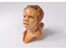 Small head of pipe sea foam carved Nubian man black meerschaum nineteenth