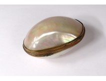 Mother of pearl egg holder gold metal chaplet box nineteenth century