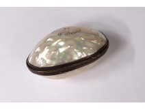 Mother of pearl egg holder gold metal chaplet box nineteenth century