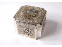 Box small box metal silvery mother of pearl flowers flowers birds nineteenth