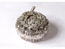 Small box round sterling silver foreign flowers foliage silver twentieth