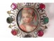 Portrait miniature pendant Marie Antoinette silver emerald ruby eighteenth