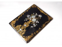 Black lacquered inlays inlays mother of pearl gilding flowers Napoleon III nineteenth