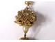 Brooch pendant gem antique brass golden pearls rhinestone dolphins nineteenth