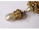 Brooch pendant gem antique brass golden pearls rhinestone dolphins nineteenth