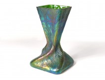 Twisted iridescent glass vase Loetz Bohemia Austria foliage Art Nouveau XIXth