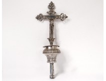 Christ crucifix processional cross silvered bronze Virgin Mary eighteenth