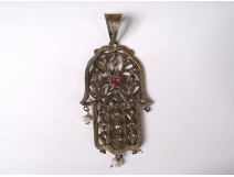 Pendant Khamsa Main Fatma silver vermeil ruby North Africa Maghreb nineteenth