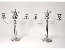 Pair candelabra 3 lights candlesticks solid silver County Nice swans eighteenth