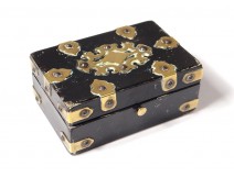 Small box blackened wood box gilded brass monogram nineteenth century