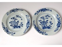 2 plates china china company India white blue bamboo flowers Kangxi 18th