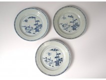 2 plates china china company India white blue bamboo flowers Kangxi 18th