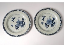 2 plates china china company India white blue bamboo flowers Kangxi 18th