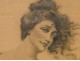 Portrait Drawing Woman with Roses Belle Epoque 19th