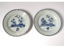 2 plates china china company India white blue bamboo flowers Kangxi 18th