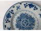 Dutch Delft Delftware flat plate white-blue flowers eighteenth century