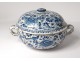 Dutch earthenware soup tureen Delft white-blue birds flowers eighteenth century