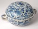 Dutch earthenware soup tureen Delft white-blue birds flowers eighteenth century