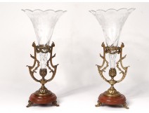 Pair of bronze gilded bronze cones vases engraved marble Napoleon III nineteenth