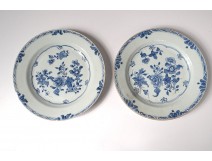 2 plates china china company India white blue bamboo flowers Kangxi 18th