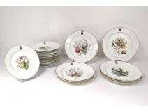 Table service 23 porcelain plates Sèvres flowers Napoleon III XIXth