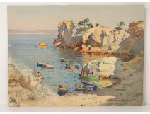 Drawing watercolor marine landscape Calanques Redonne Marseille Raymond XX