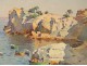 Drawing watercolor marine landscape Calanques Redonne Marseille Raymond XX