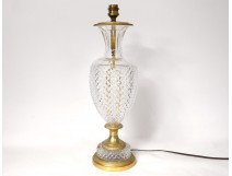 Lamp base Empire crystal vase cut diamond points gilded bronze twentieth