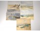 2 watercolor drawings church Cordon Haute-Savoie river barque clipet twentieth