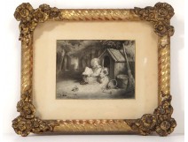 Drawing young child reading dog niche gilt frame romantic nineteenth century