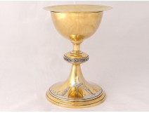 Chalice paten sterling silver vermeillé Minerva Favier crucifixion 510gr nineteenth