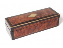 Glove box marquetry burr walnut wood blackened brass Napoleon III nineteenth