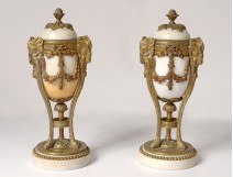 Pair cassolettes candlesticks Louis XVI bronze rams marble NapIII nineteenth