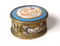 Small box jewelry box bronze gilt porcelain cherubs Napoleon III 19th