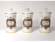 3 porcelain pharmacy pots Paris Nerval Poppy Genevieve flowers nineteenth