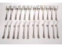 12 cutlery solid silver Louis XV Minerve Henin &amp; Cie monogram 2020gr 19th