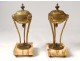 Pendulum portico Louis XVI cassolettes marble bronze masks Marti nineteenth