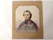 Watercolor on paper portrait ecclesiastical cross crucifix nineteenth century