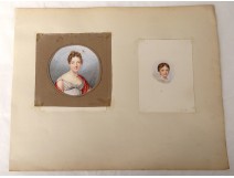 2 watercolors on paper portraits young women nineteenth century