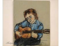 Child and pastel drawing guitar twentieth