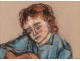 Child and pastel drawing guitar twentieth