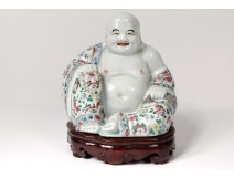 Sculpture statue Buddha laughing Chinese porcelain polychrome signed nineteenth