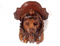 Large walnut applique console carved lion head wreath flowers nineteenth