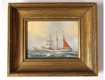 Small painting HSC portrait boat sailboat three-masted marine Uslet nineteenth