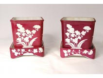 Pair planter planters earthenware Minton flowers cherry nineteenth