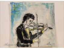 Gouache drawing violinist musician 20th