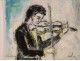 Gouache drawing violinist musician 20th